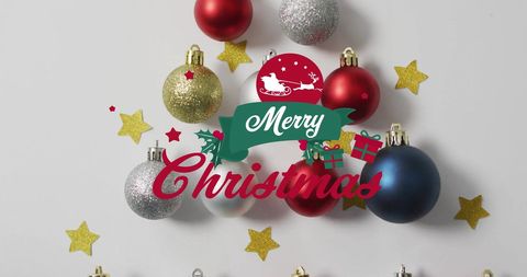 Festive Christmas Ornaments Arrangement with Text
