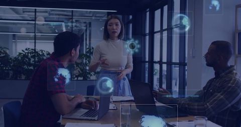 Professional Team Meeting with Holographic Displays