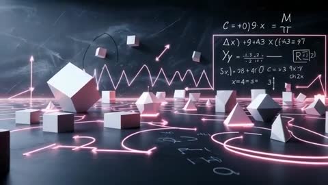 Futuristic Mathematical Digital Framework with Floating Geometric Shapes