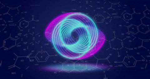 Neon Circular Patterns with Chemical Formula on Background