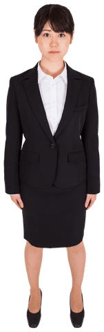 Serious asian businesswoman on transparent background in formal attire