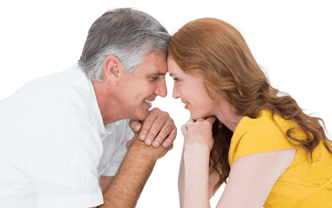 Casual Older Couple Smiling at Each Other, Transparent Background