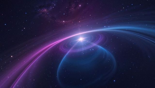 Vibrant Neon Streaks Around Celestial Star in Deep Space