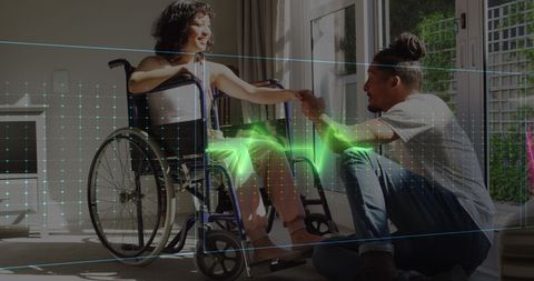 Creative Heart Rate Monitoring over Biracial Couple with Wheelchair