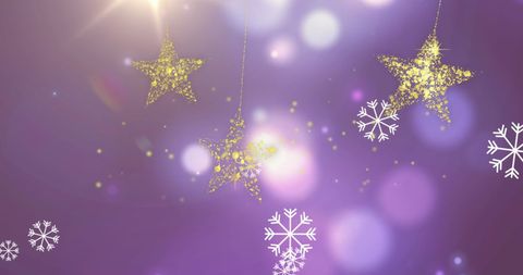 Golden Stars and Snowflakes on Soft Purple Bokeh Background - Download Free Stock Images Pikwizard.com