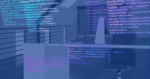 Data Processing Code Overlaying Modern Office Workstation - Download Free Stock Images Pikwizard.com