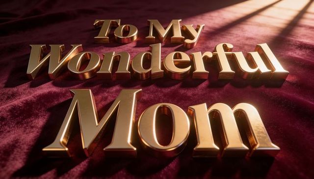 To my wonderful mom gold 3d lettering on burgundy velvet luxury typography