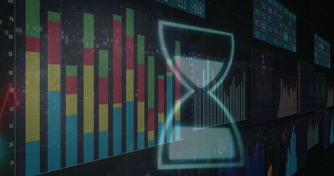 Visualizing Time Pressure: Glowing Hourglass Overlaying Analytics Dashboard
