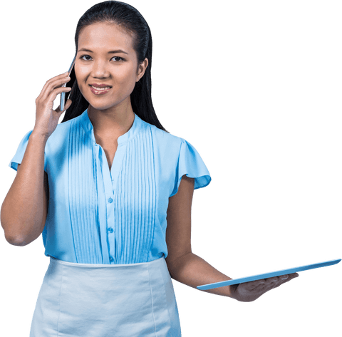 asian businesswoman using tablet and phone on transparent background - Download Free Stock Videos Pikwizard.com