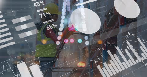 Warehouse Worker Analyzing Financial Graphs and Data
