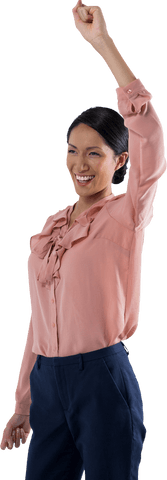 Transparent Smiling Confident Female Executive Celebrating Success