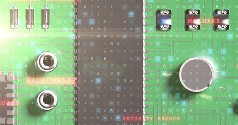 Cybersecurity alert on circuit board background