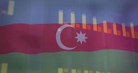Azerbaijan flag showing bar chart overlay for economic data visualization analytics
