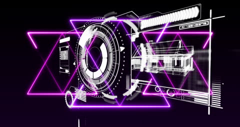 Futuristic Digital Interface with Glowing Purple Neon Light Trails