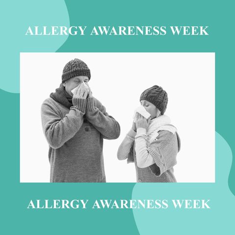Allergy awareness week with couple blowing nose