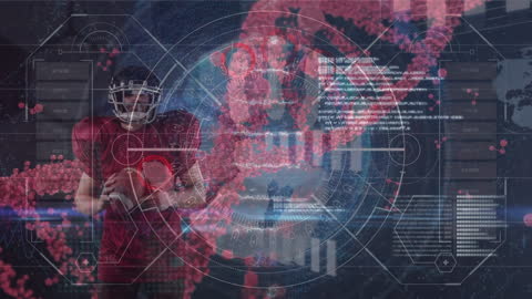 Caucasian Player Amidst Futuristic Digital Overlay in American Football