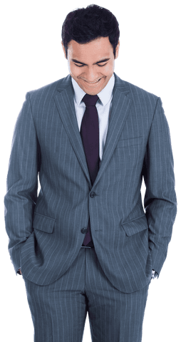 Happy Businessman Smiling in Pinstripe Suit on Transparent Background