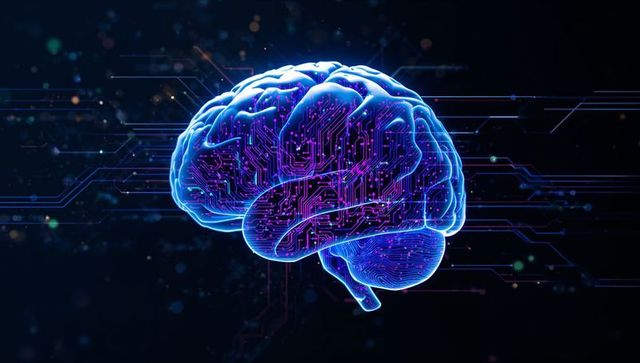 Glowing Neon Brain Emulating Artificial Intelligence