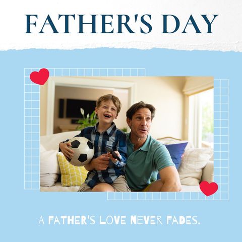 Father and son bonding on father's day with soccer ball