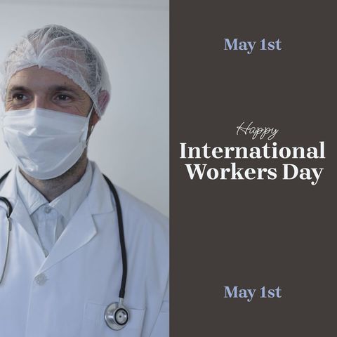 Caucasian Male Doctor Celebrating International Workers Day - Download Free Stock Templates Pikwizard.com