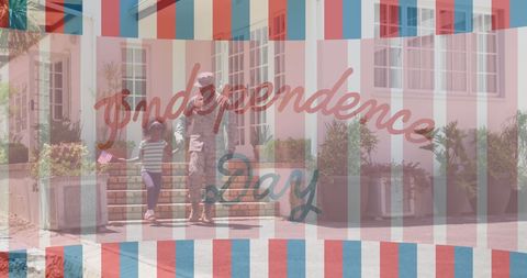 Father in Military Uniform Walking with Daughter on Independence Day