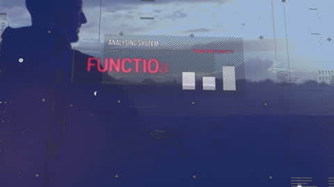 Man Analyzing Data with Digital Interface at Sunset