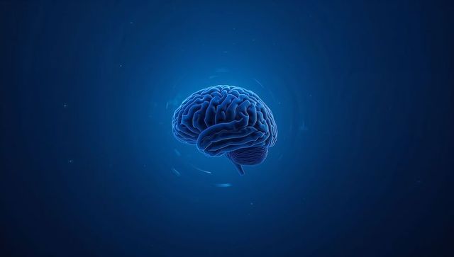 Glowing 3D Brain Model Rotating in Deep Blue Halo for Neuroscience and AI Concept