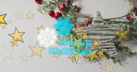 Festive Star Ornament in Holiday Wreath with Happy Holidays Message