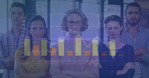 Team Analyzing Data Visualization Charts in Office Environment