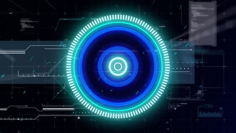 Futuristic Blue Visual Interface Analyzing Data Streams