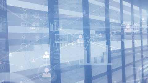 Network Data Icons Overlaying Modern Server Room