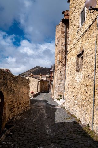 Charming stone street in historic european village