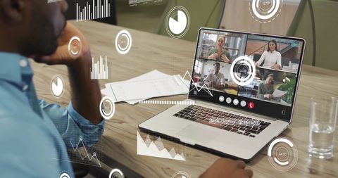 Virtual Business Meeting with Digital Data Overlays