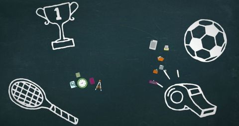 Creative sports and education chalkboard illustration with digital elements