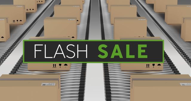 Flash Sale Announcement with Conveyor Belt and Cardboard Boxes - Download Free Stock Images Pikwizard.com