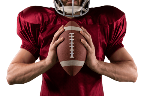 Caucasian Athlete Holding Football on Transparent Background