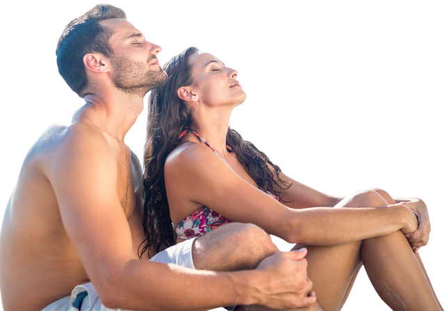 Caucasian Couple Sunbathing in Swimwear Transparent Background Harbour Happiness - Download Free Stock Videos Pikwizard.com