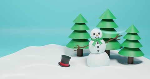 Cheerful Snowman and Pine Trees in Winter Wonderland