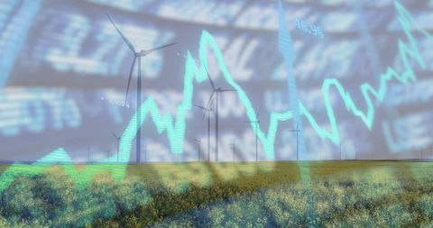 Wind Farms with Financial Growth Chart for Sustainable Investment