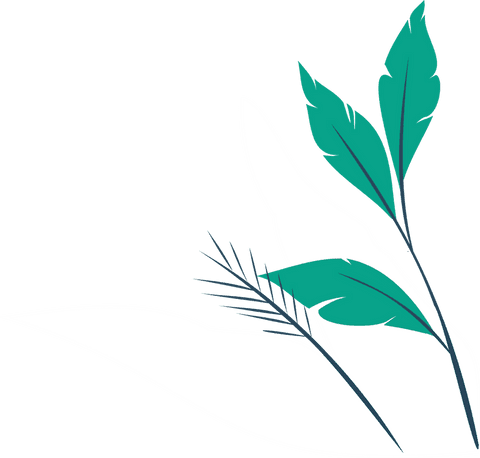 Abstract teal and white leaf design on transparent background