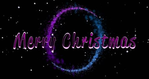 Merry Christmas Text with Vibrant Light Trails on Black Background