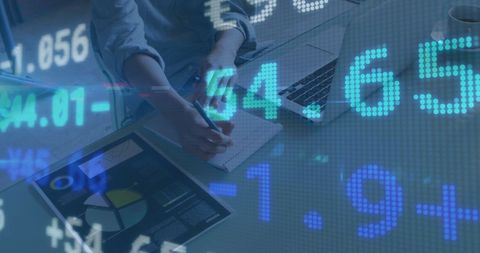 Digital Financial Data with Female Doctor Analyzing in Hospital