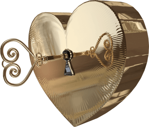 Transparent golden heart box with key for valentine's day concept