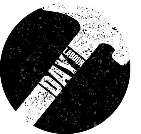 Stylized hammer labour day graphic on grunge background