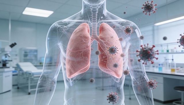 Visualizing viral invasion of lungs in laboratory with translucent torso and pathogens