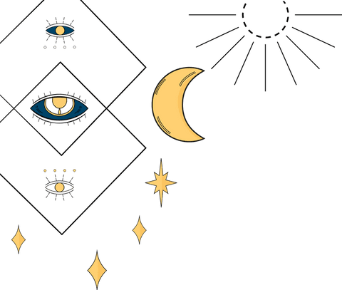 Mystical geometric design with celestial elements on transparent background