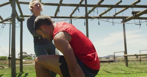Fitness Test in Outdoor Obstacle Course with Supportive Teammate