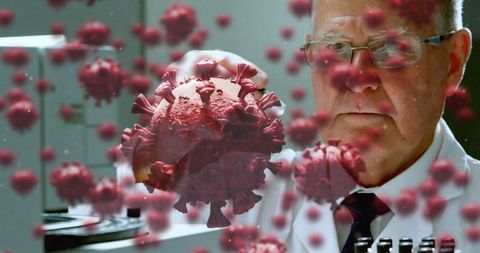 Scientist analyzing virus model for biological research