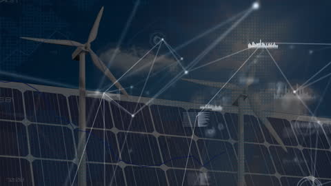 Renewable Energy Network with Solar Panels and Wind Turbines