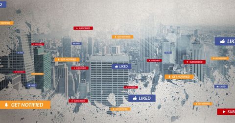 Digital Concept with Social Media Icons Over Cityscape - Download Free Stock Images Pikwizard.com